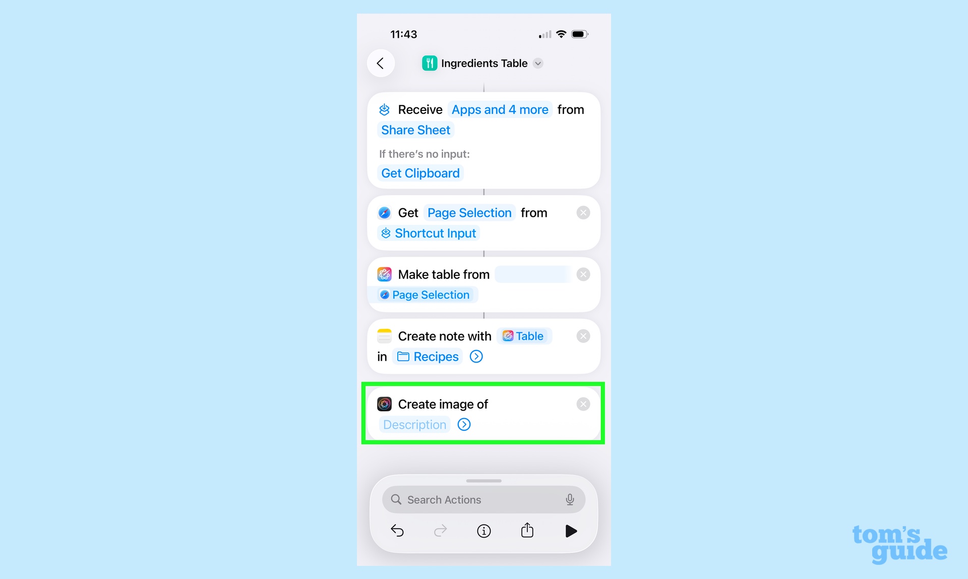 Ajout d'une étape de création d'image à un raccourci à l'aide d'Apple Intelligence