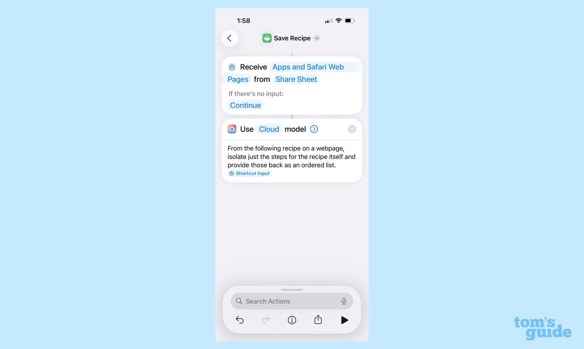 Création d'une invite pour utiliser un modèle d'utilisation dans les raccourcis iOS 26