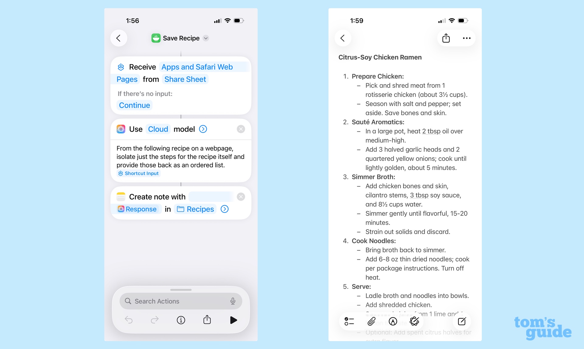 Ajoutez l'action Create Note à un raccourci qui utilise un modèle d'utilisation
