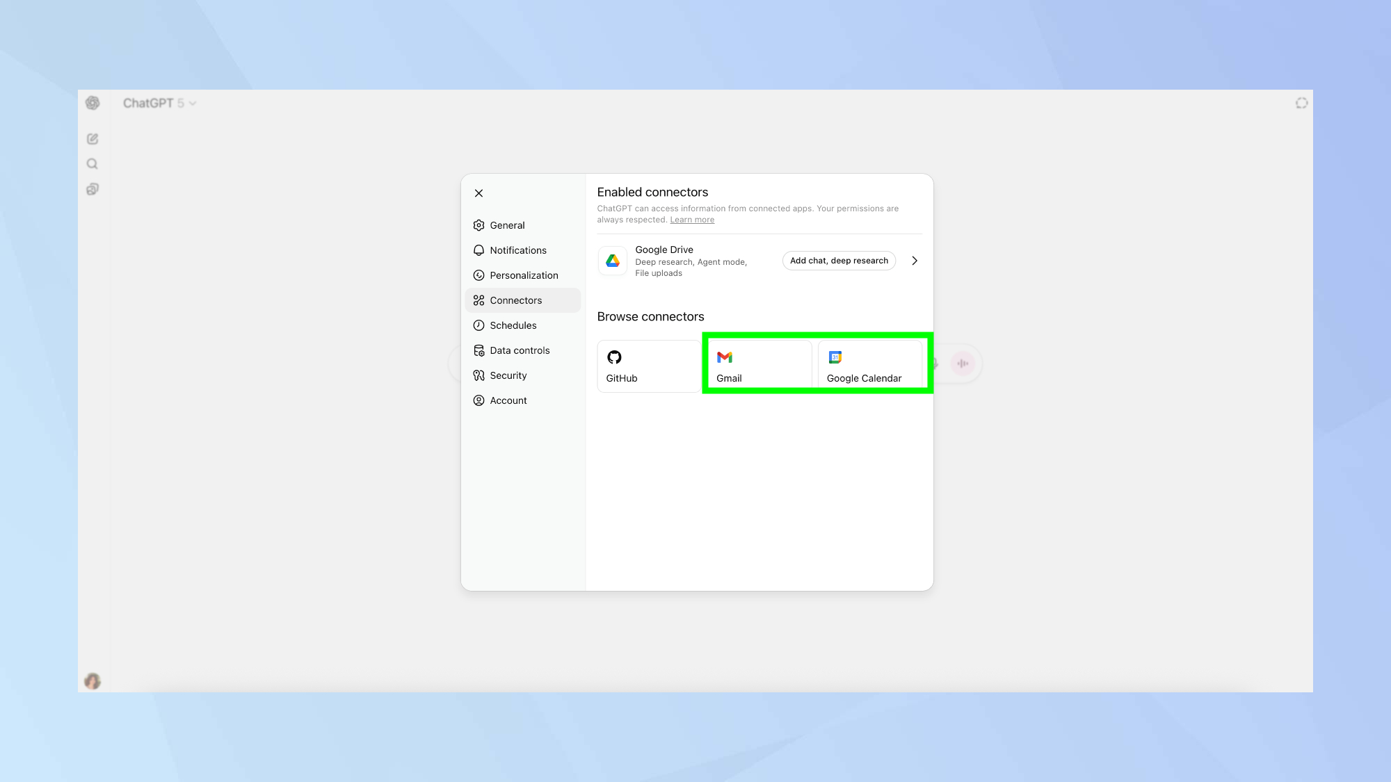 CHATGPT-5 GMail et Google Calendar Intergration