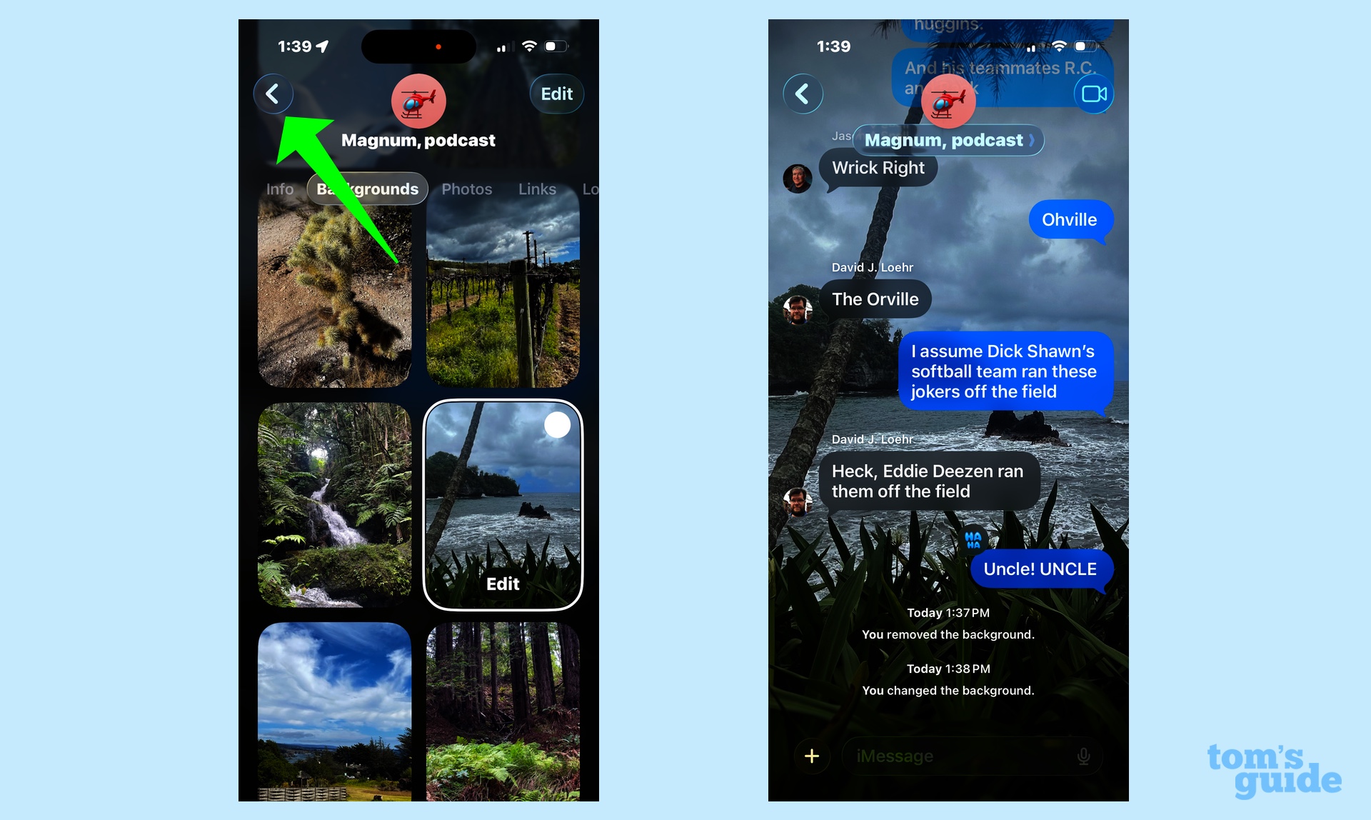 Une fois terminé, frappez la flèche arrière pour voir le nouveau fond en place