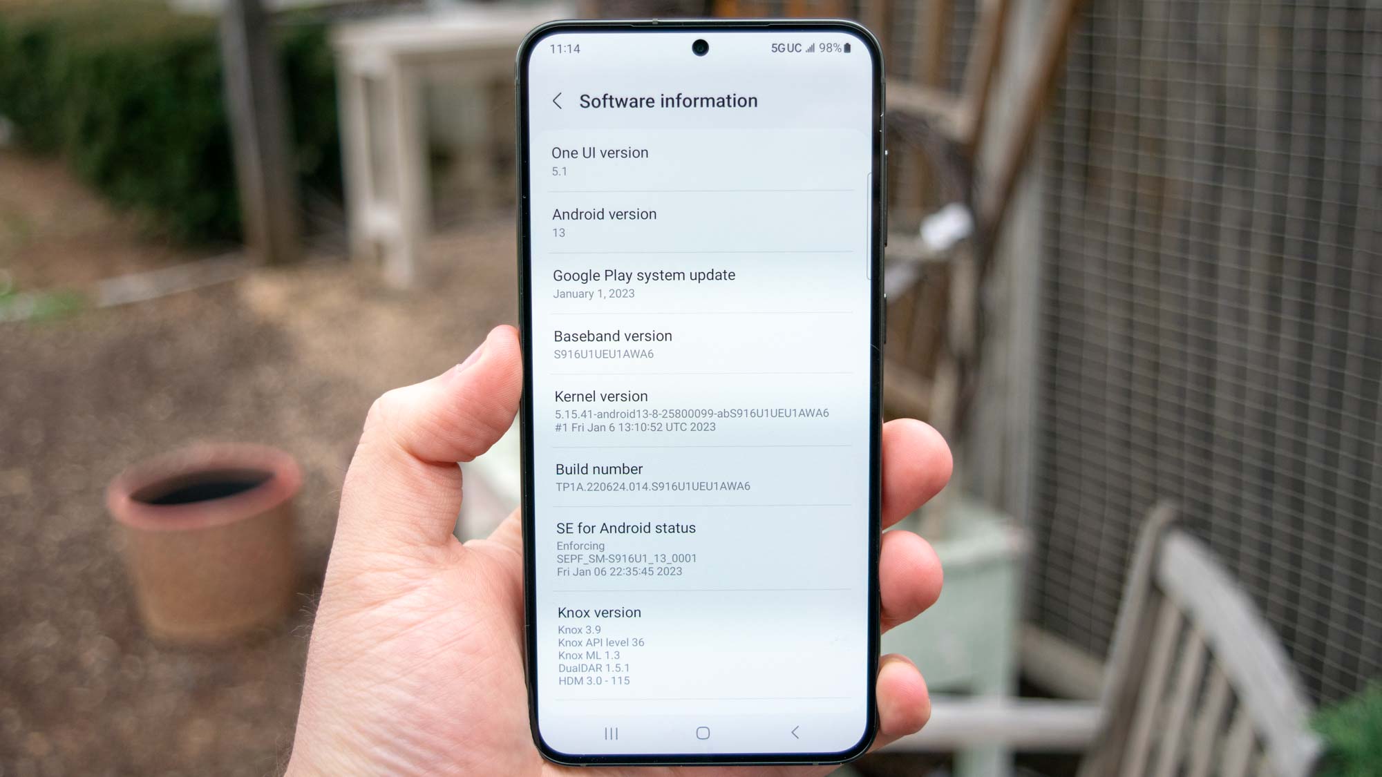 Galaxy S23 Plus Écran d'informations logicielles