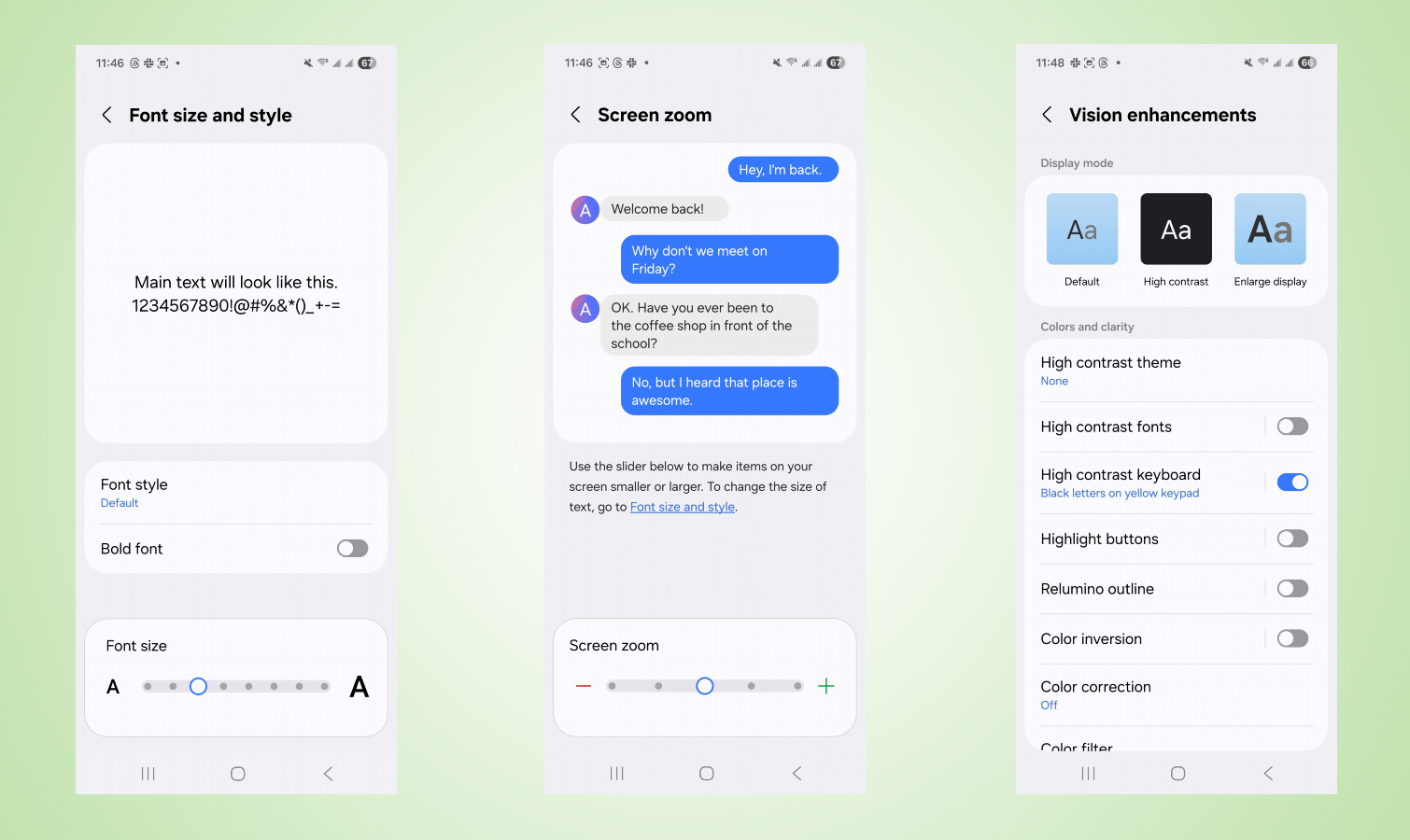 Captures d'écran de mode Samsung Galaxy Easy.