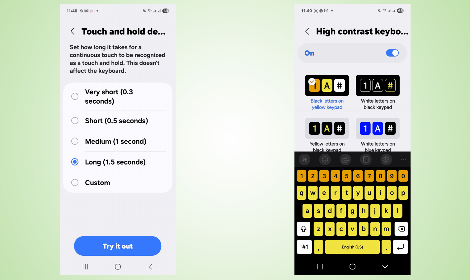 Captures d'écran de mode Samsung Galaxy Easy.