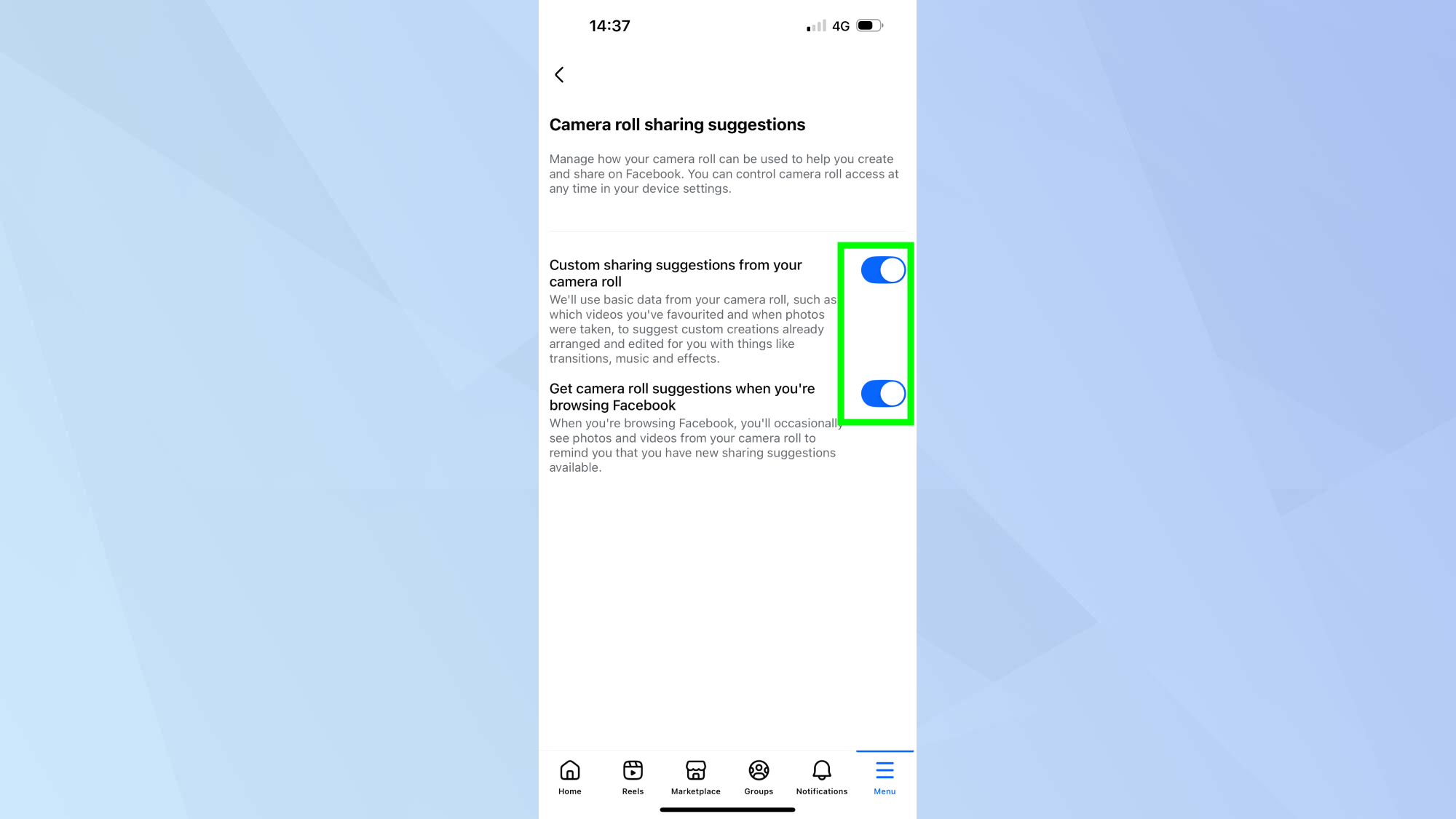 Meta / Facebook Camera Roll Sharing Suggestions de partage