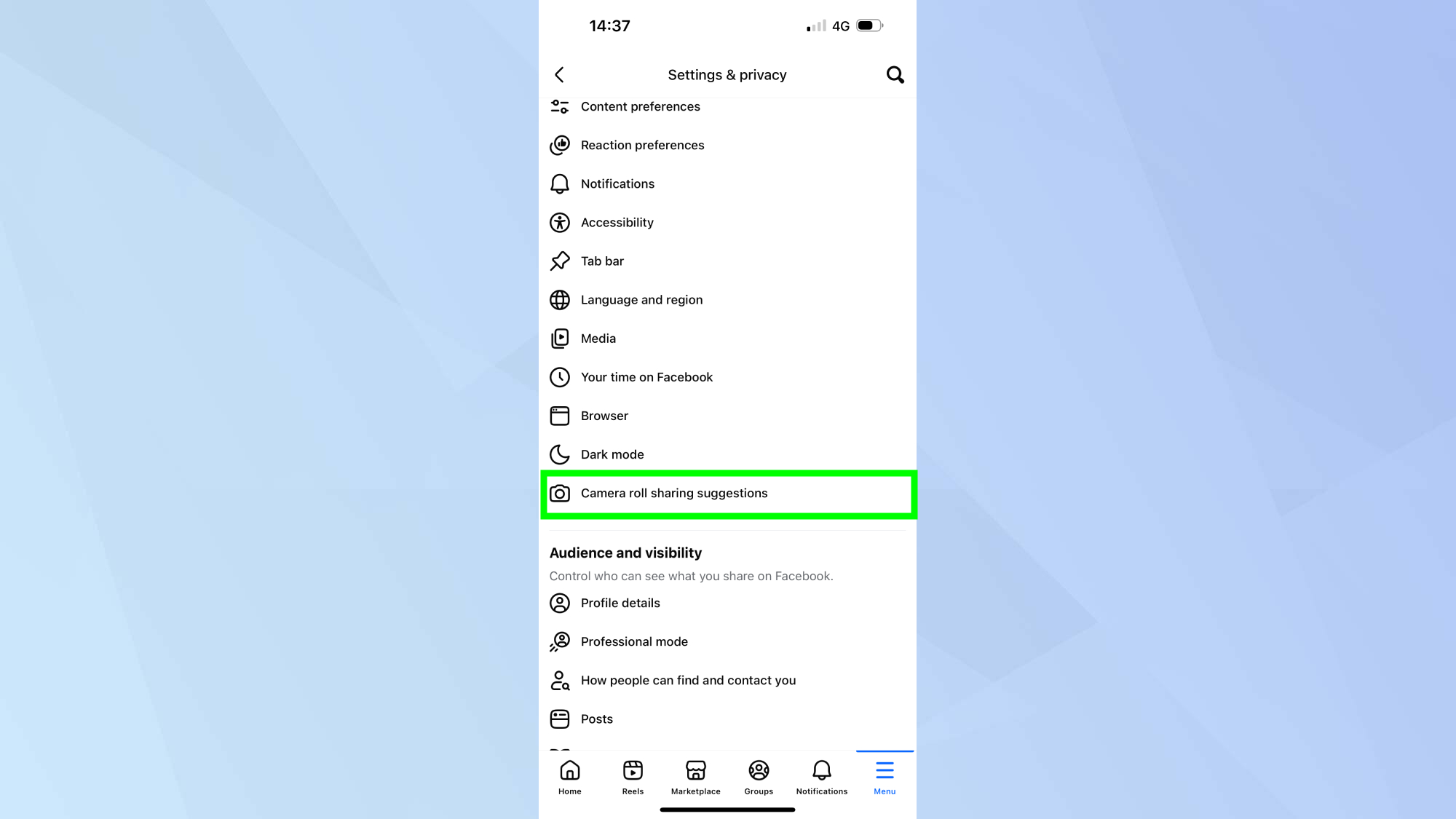Suggestions de partage de rôtissage de la caméra Meta / Facebook