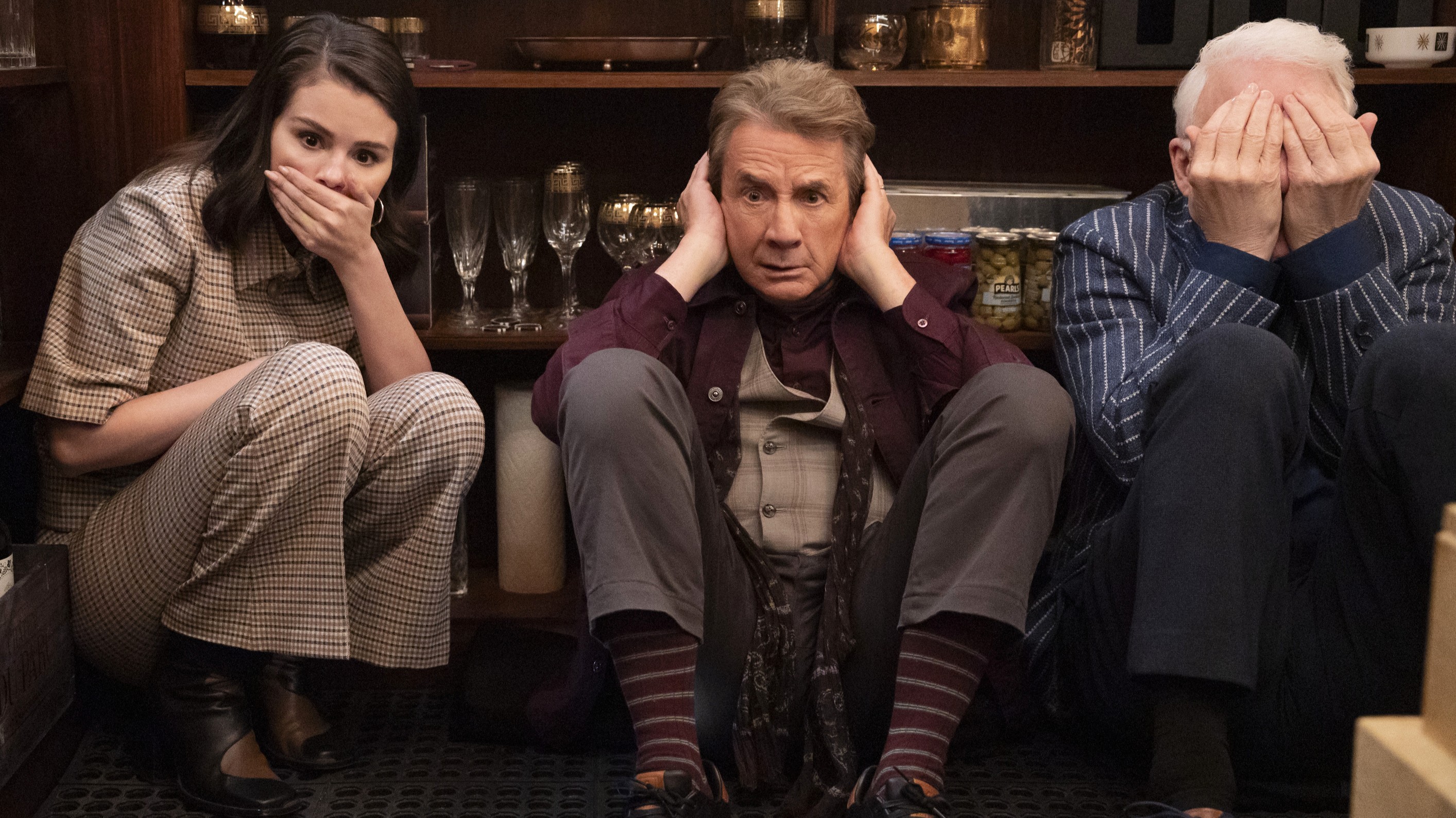 (De gauche à droite) : Selena Gomez, Martin Short et Steve Martin sur une première photo pour 