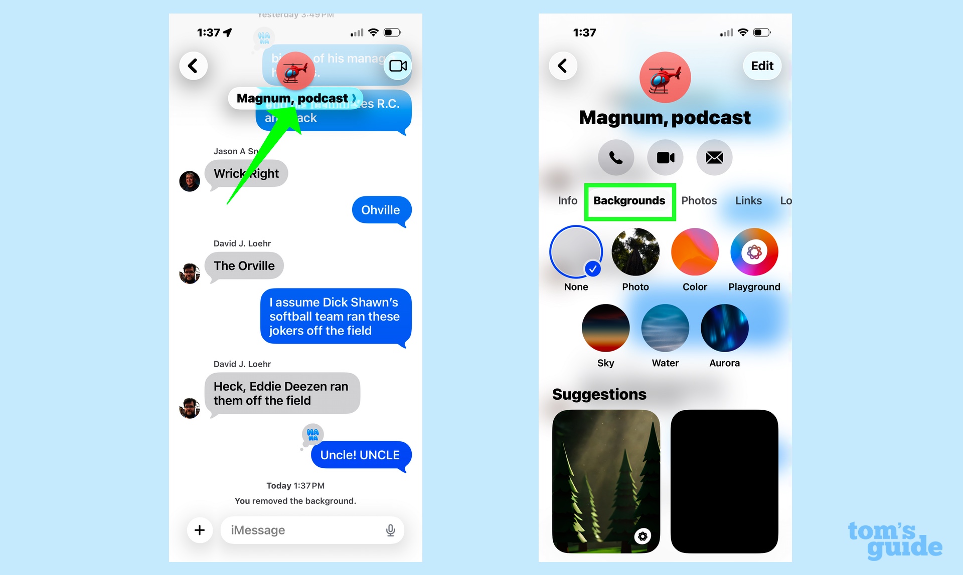 Appuyez sur le nom de vos conversations et sélectionnez l'onglet arrière-plans