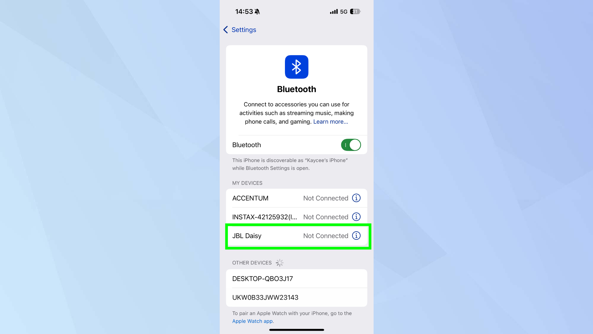 Options Bluetooth sur iPhone