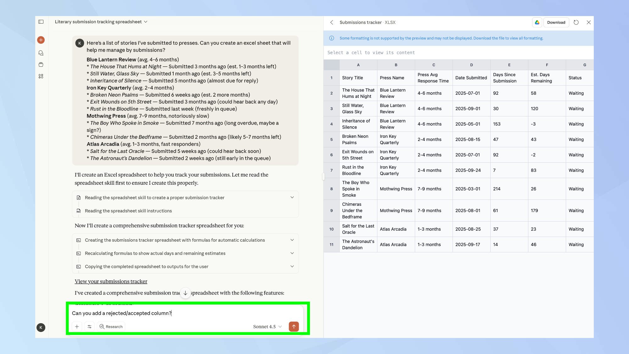 Itération de création de fichiers de Claude