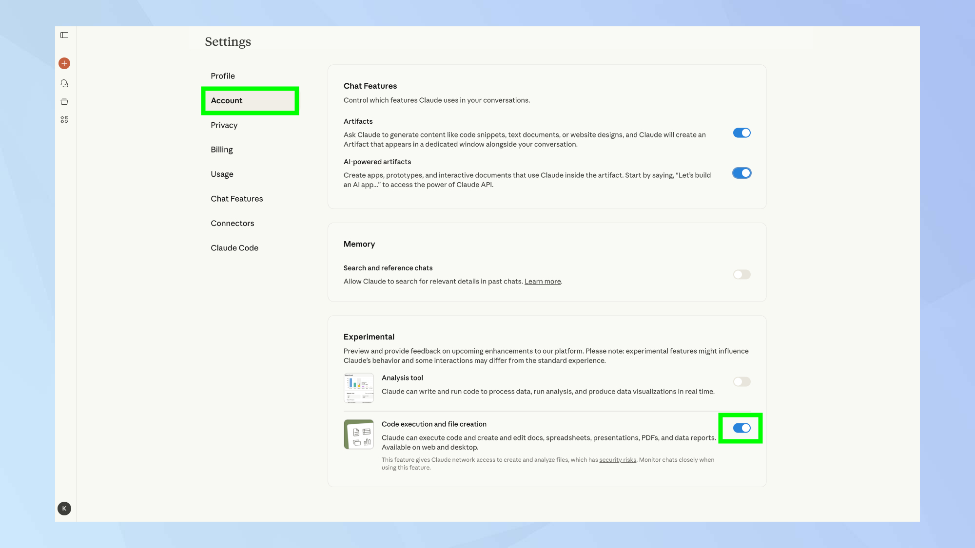 Paramètres de création de fichiers Claude