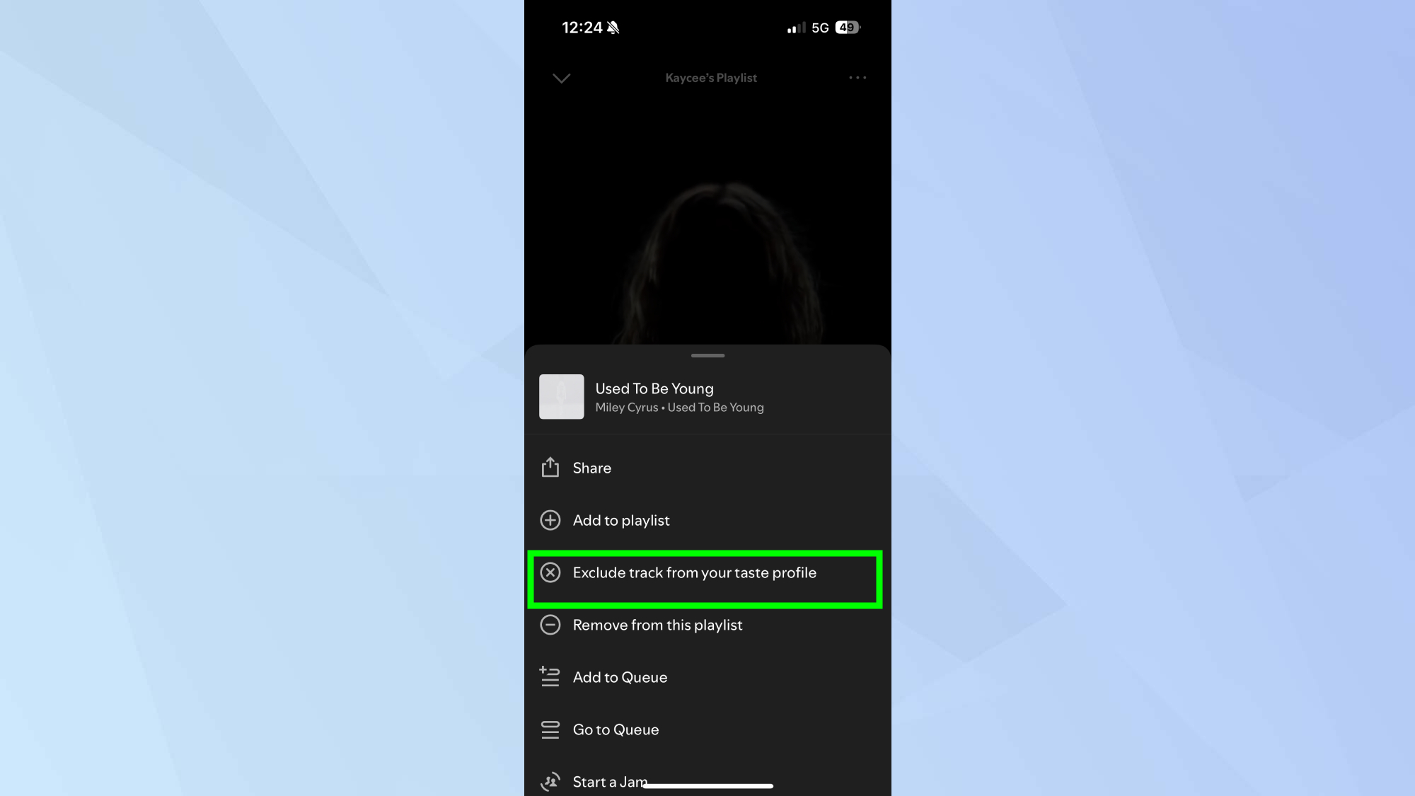 Spotify exclut la piste de votre profil de goût