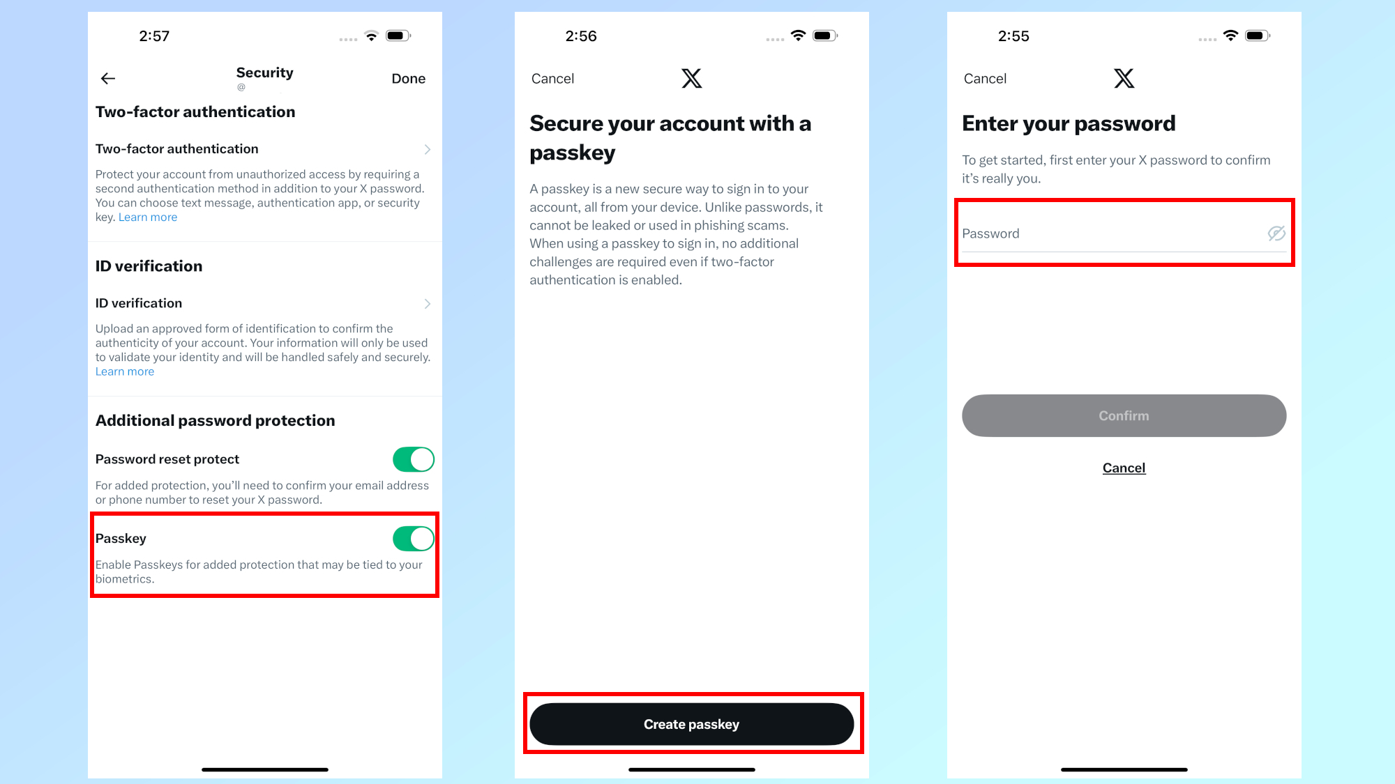 Configuration des mots de passe sur X