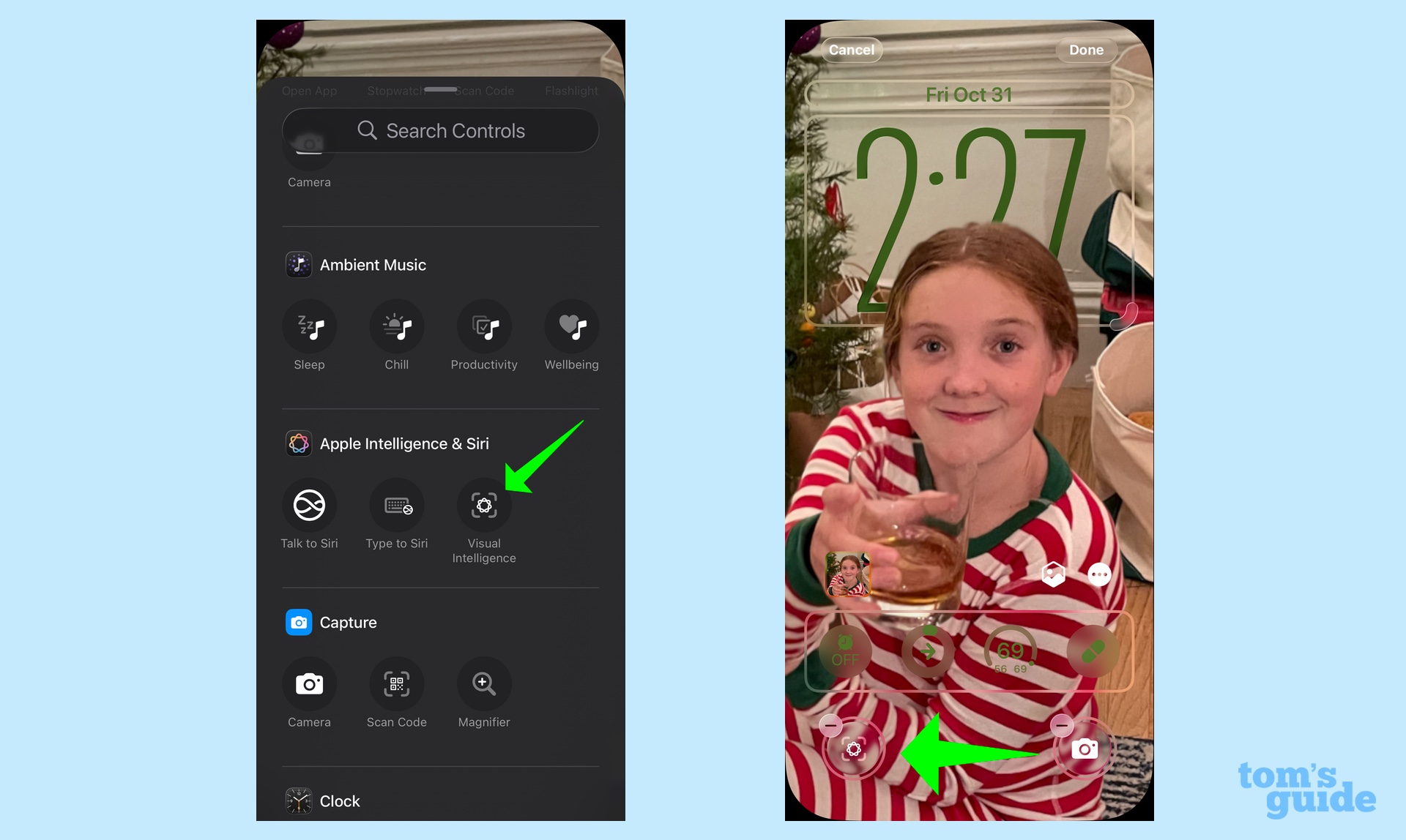 sélectionnez le raccourci de l'intelligence visuelle pour l'écran de verrouillage