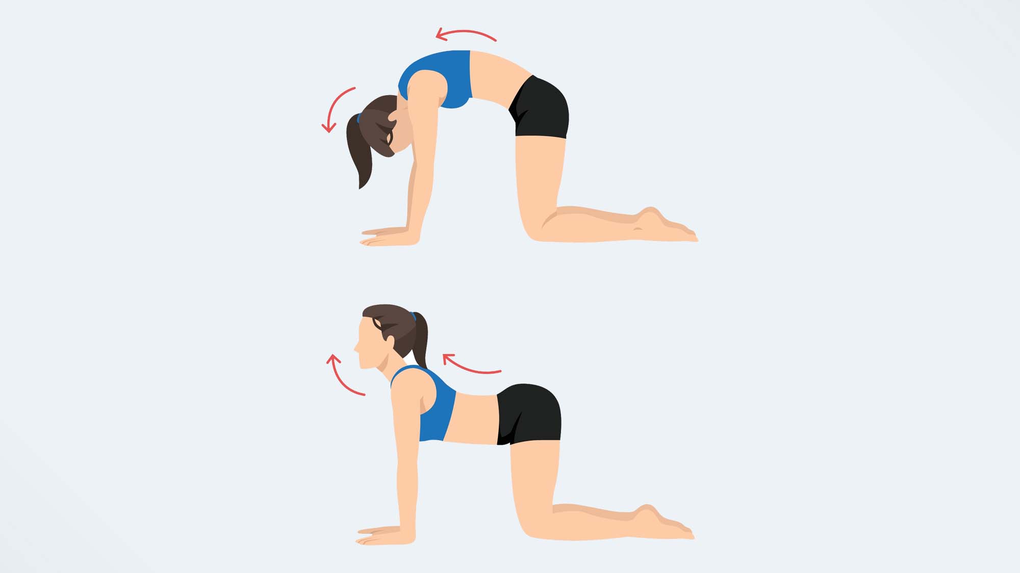 une illo d'une femme faisant l'étirement de la vache à chat