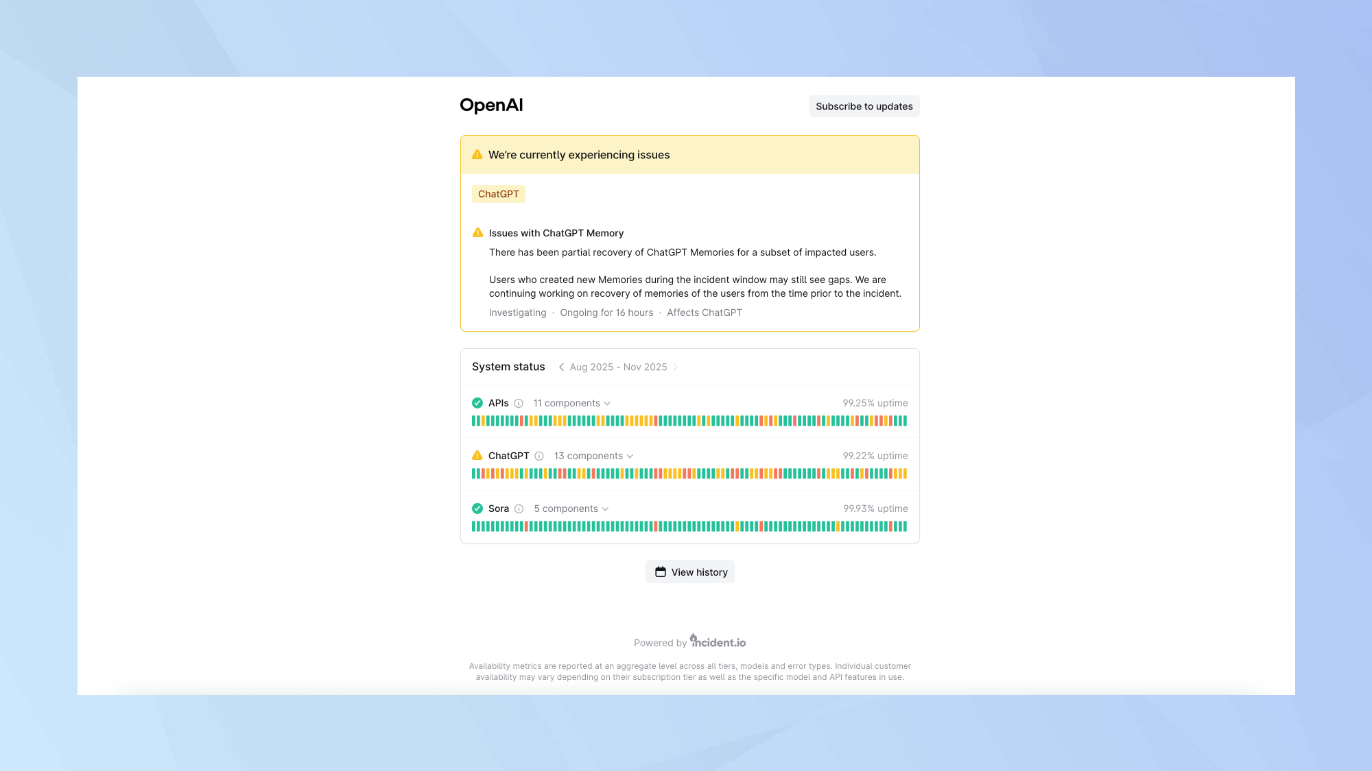 Page d'état d'OpenAI