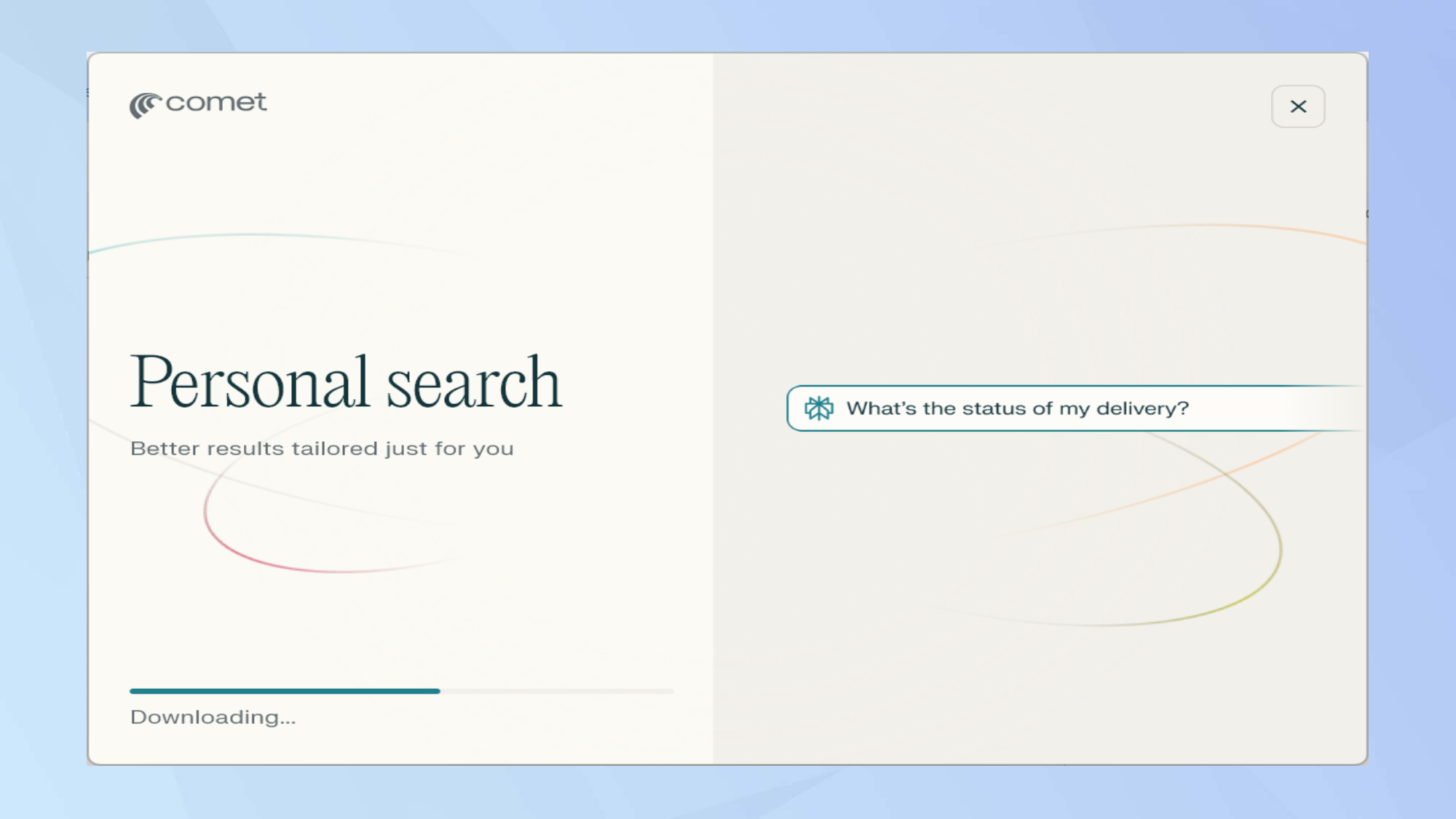 Le programme d'installation de Comet est en cours d'exécution