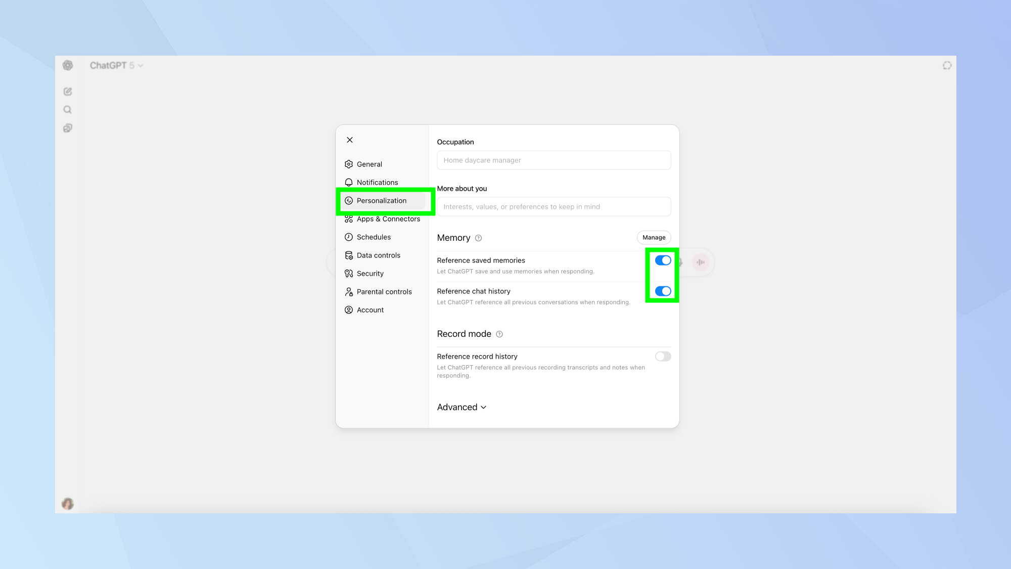 Paramètres de personnalisation de ChatGPT