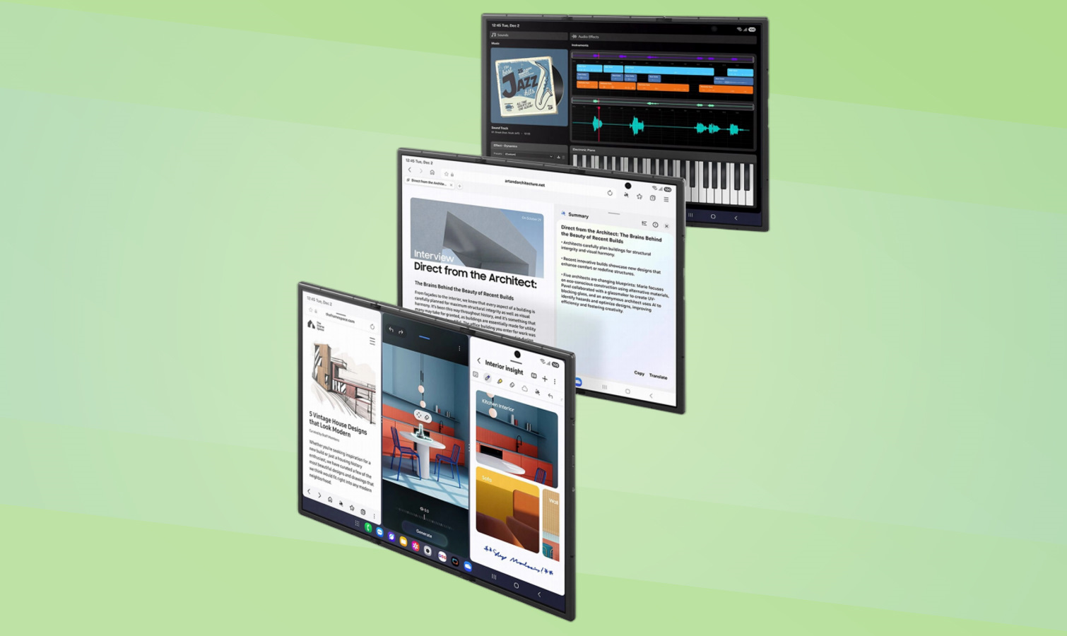 Galaxy Z TriFold affichant différents écrans.