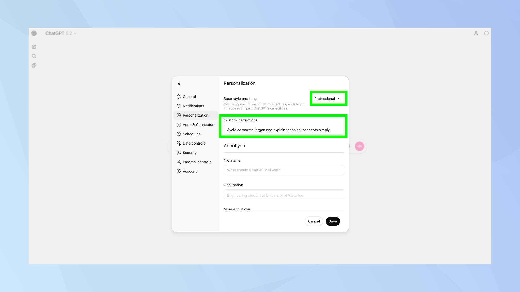 Personnalisation combinée ChatGPT