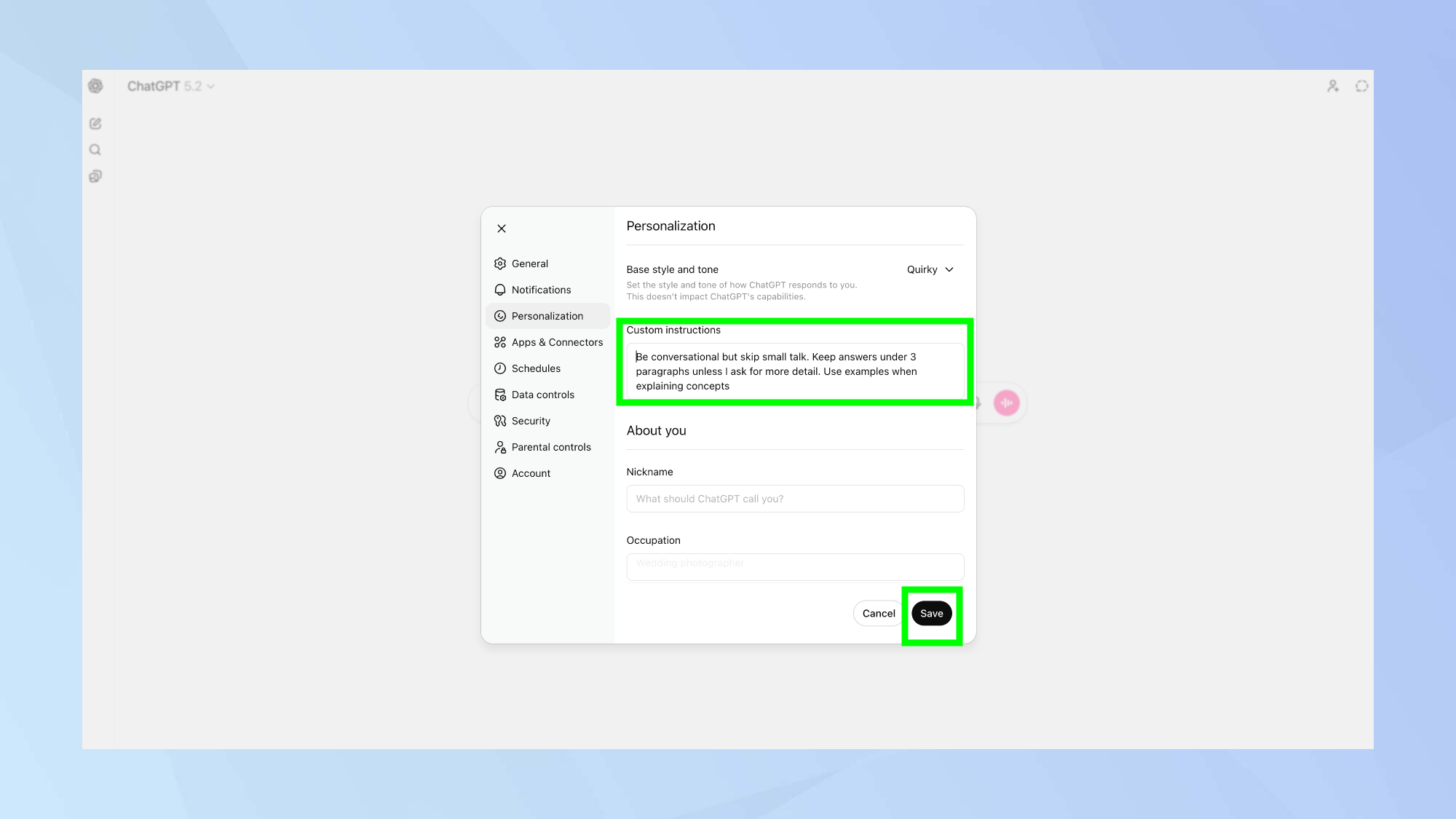 Instructions personnalisées ChatGPT