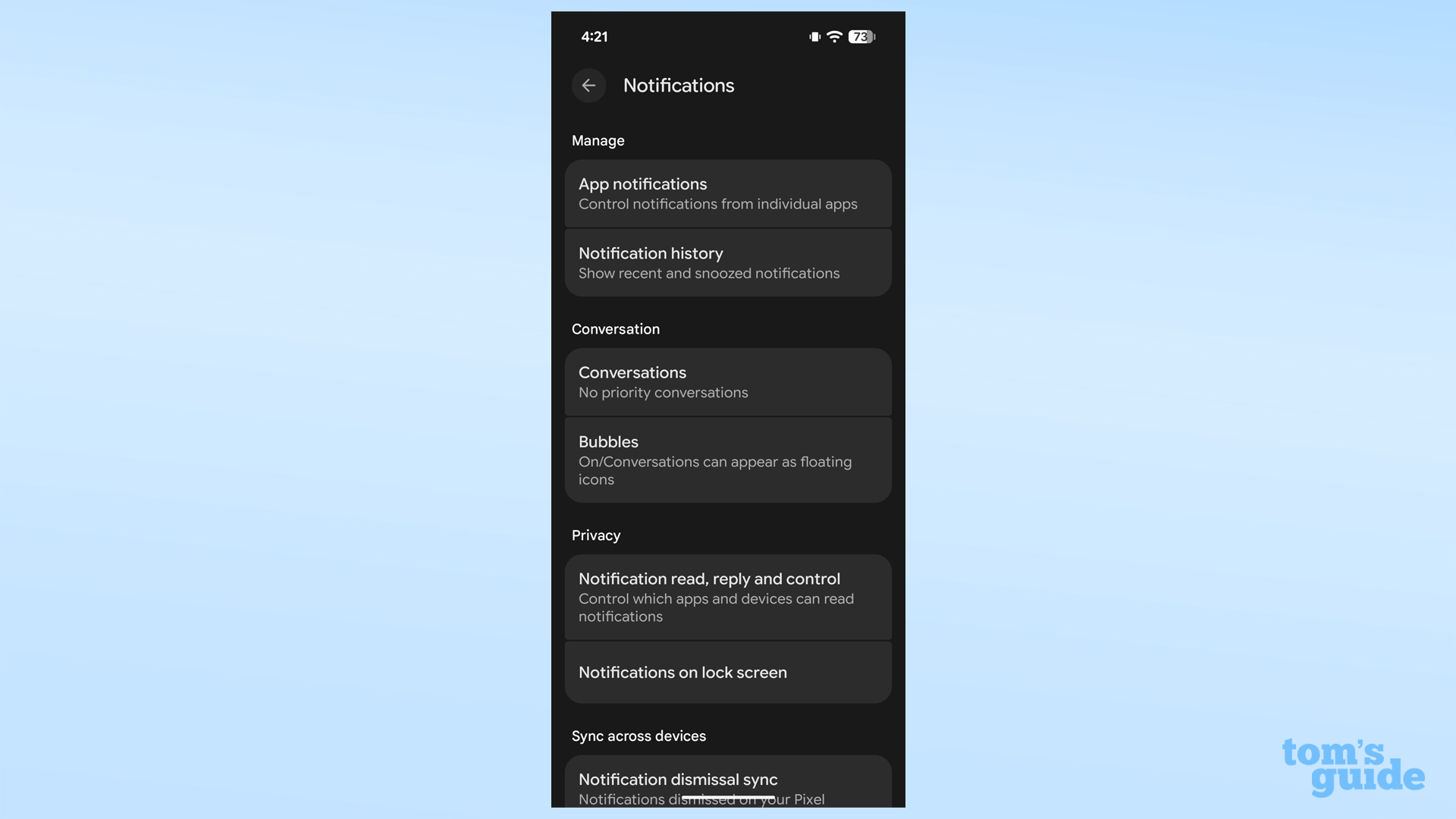 Ouvrez les paramètres de notifications pour gérer les notifications Android