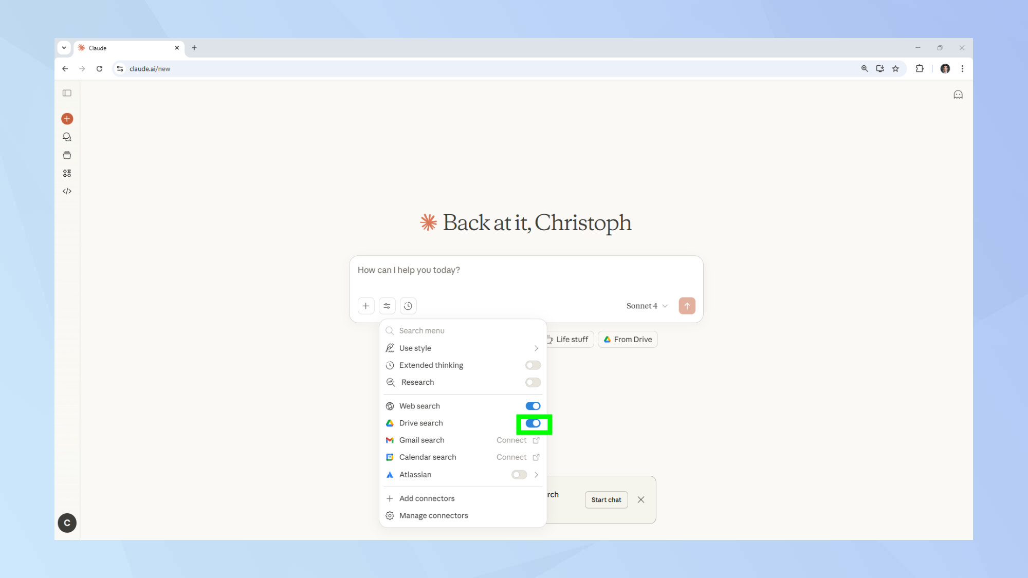 Connecteur Claude activé
