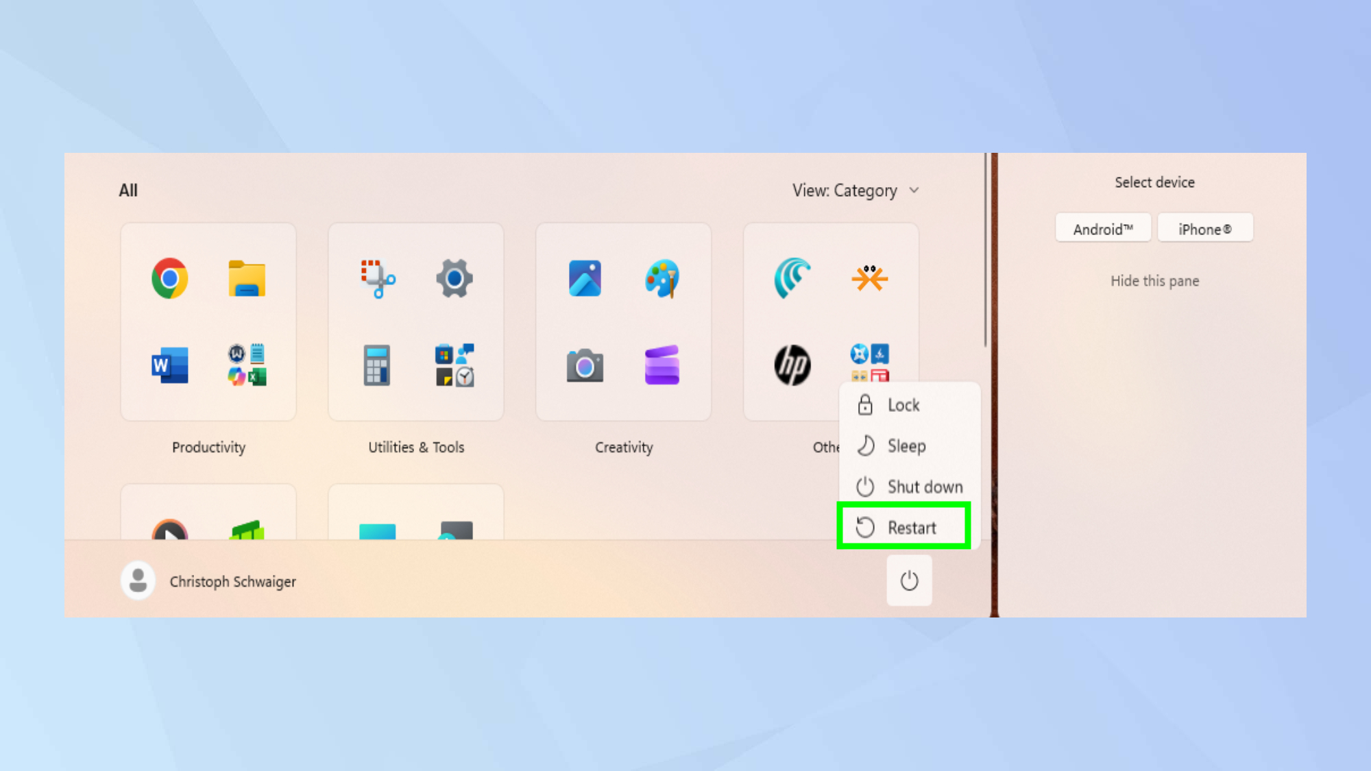Redémarrez Windows 11