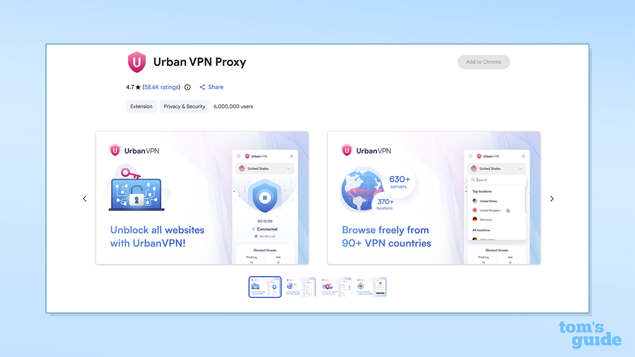 Capture d'écran de la page d'Urban VPN Proxy sur le Google Play Store