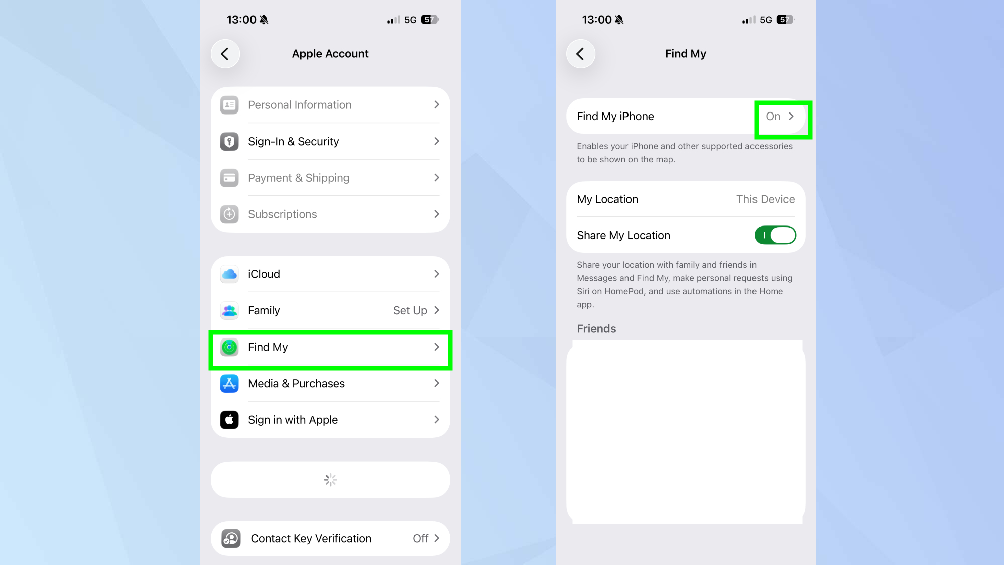 Localiser mon dans les paramètres de l'iPhone