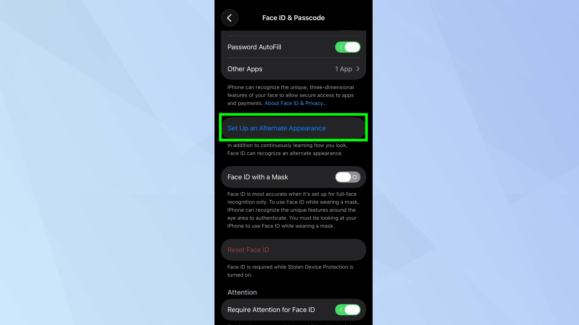 Configurer une option d'apparence alternative mise en évidence dans les paramètres de l'iPhone