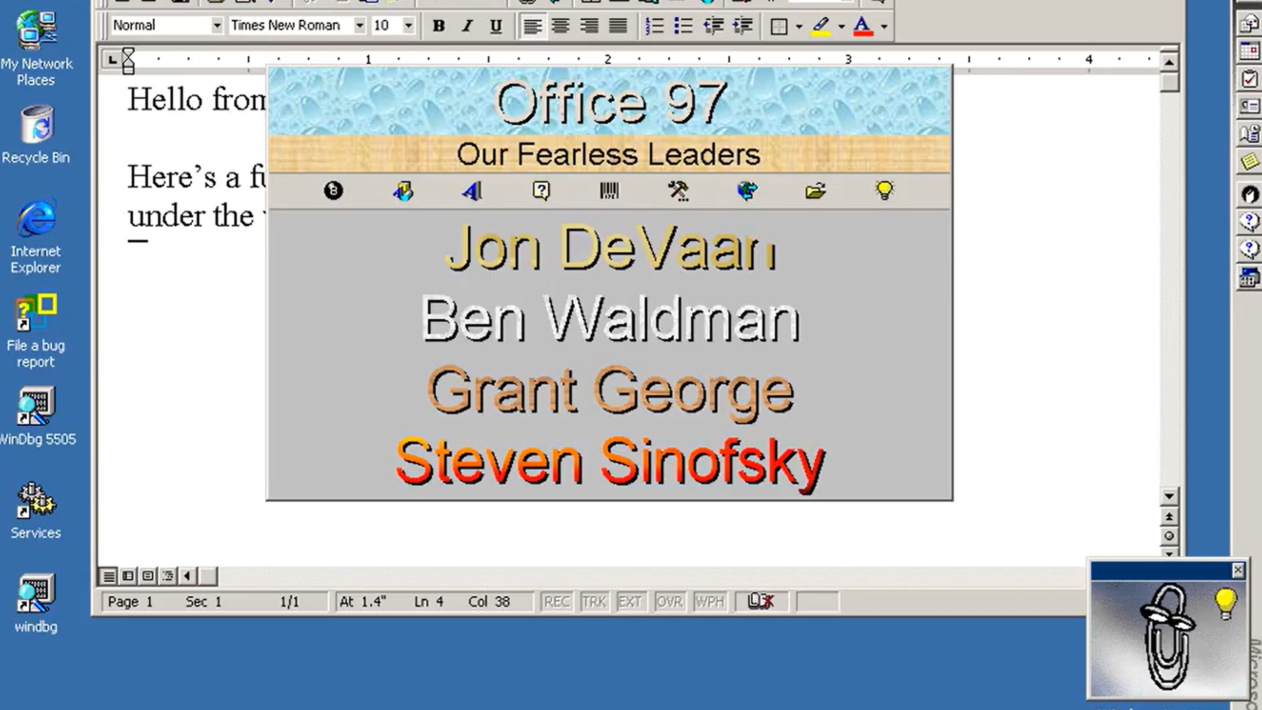 Un détective découvre l'œuf de Pâques d'Office 97 caché depuis 30 ans : « les commentaires fournis par Clippy sont une cerise sur le gâteau » image-34460
