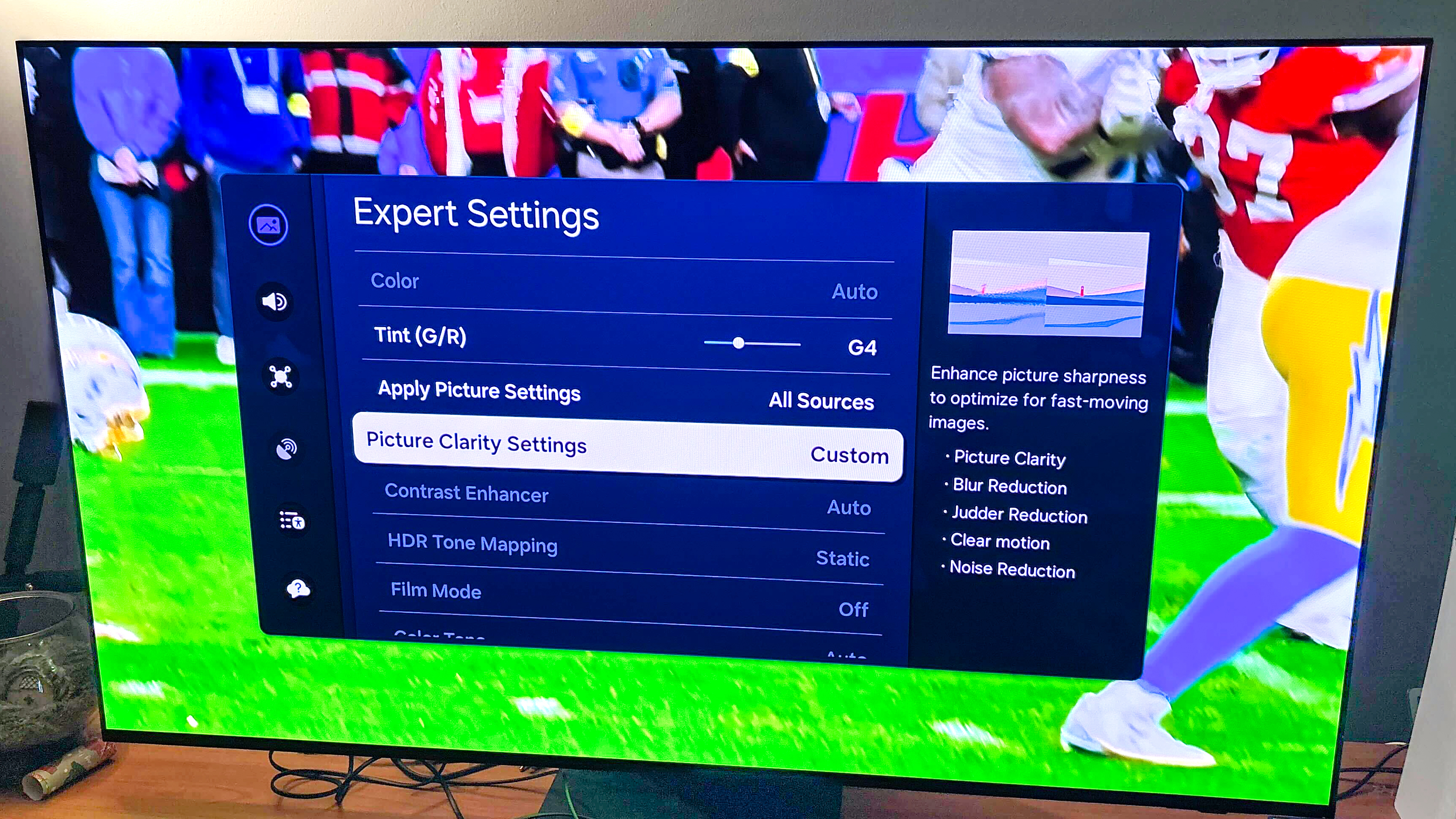 Menu de lissage des mouvements d'un Samsung S95D OLED.