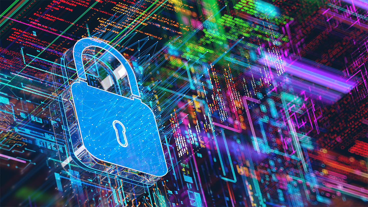 Graphique d'un cadenas avec un arrière-plan de données multicolore