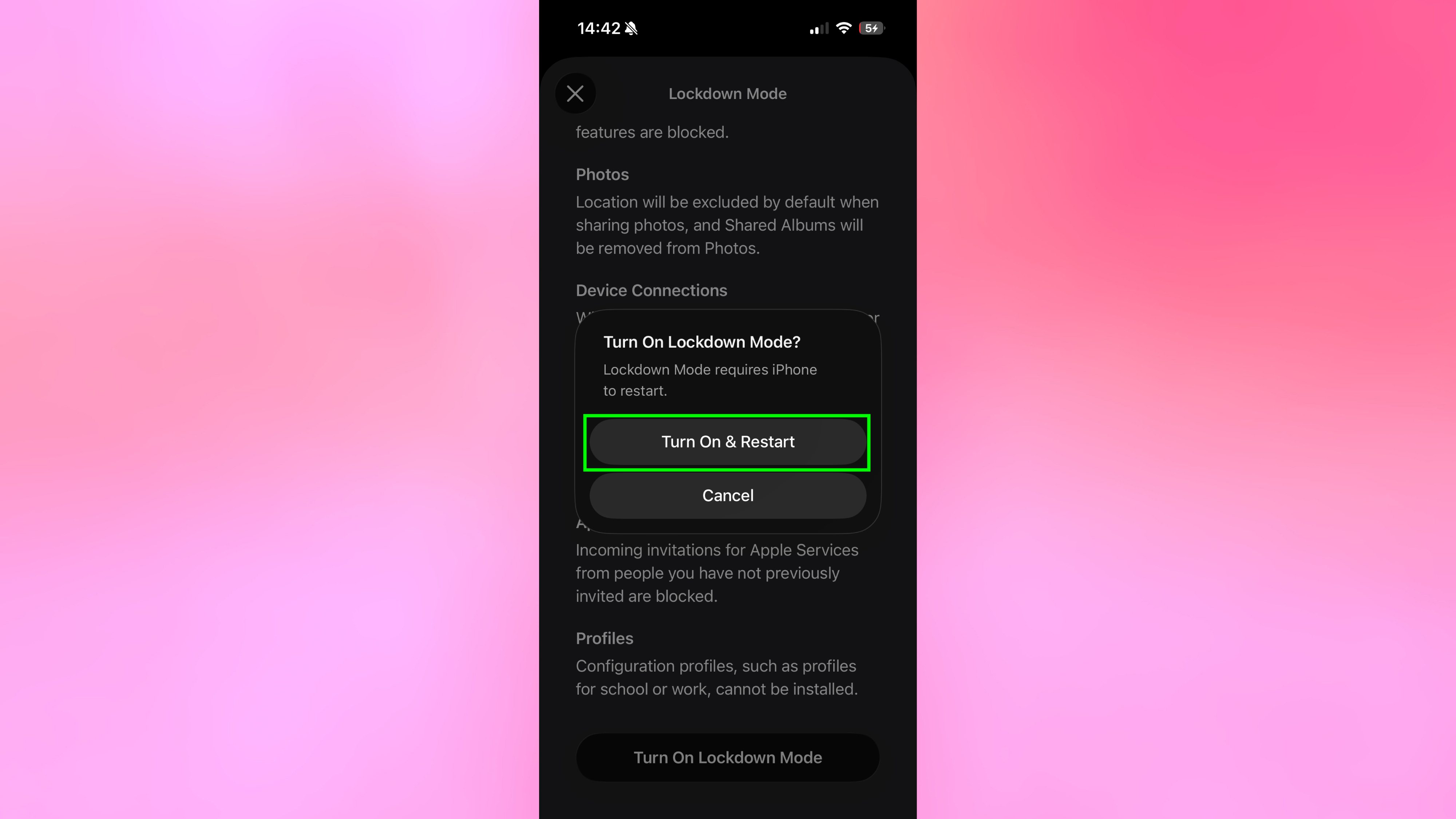 Allumez et redémarrez pour le mode de verrouillage sur iPhone