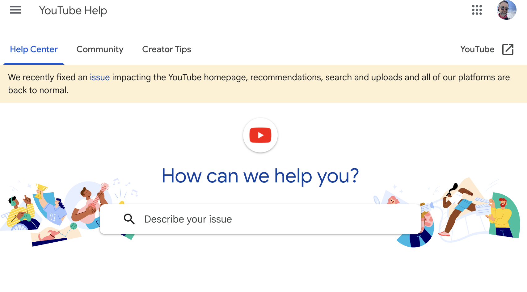 Blog d'aide YouTube indiquant que la panne du 17 février 2026 est désormais résolue