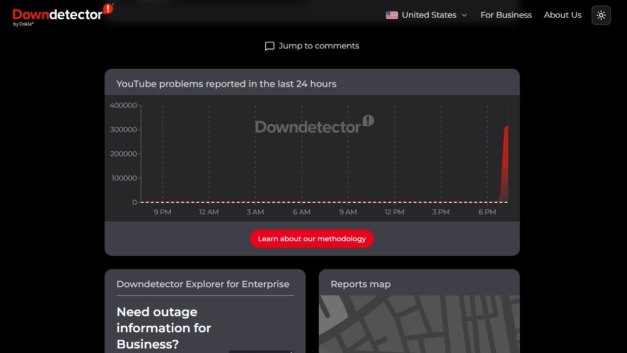 Statistiques YouTube pendant une panne