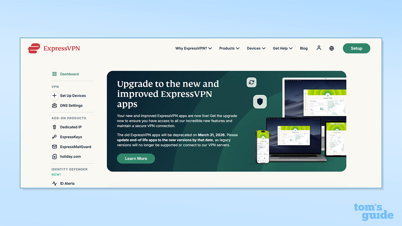 Capture d'écran du compte ExpressVPN