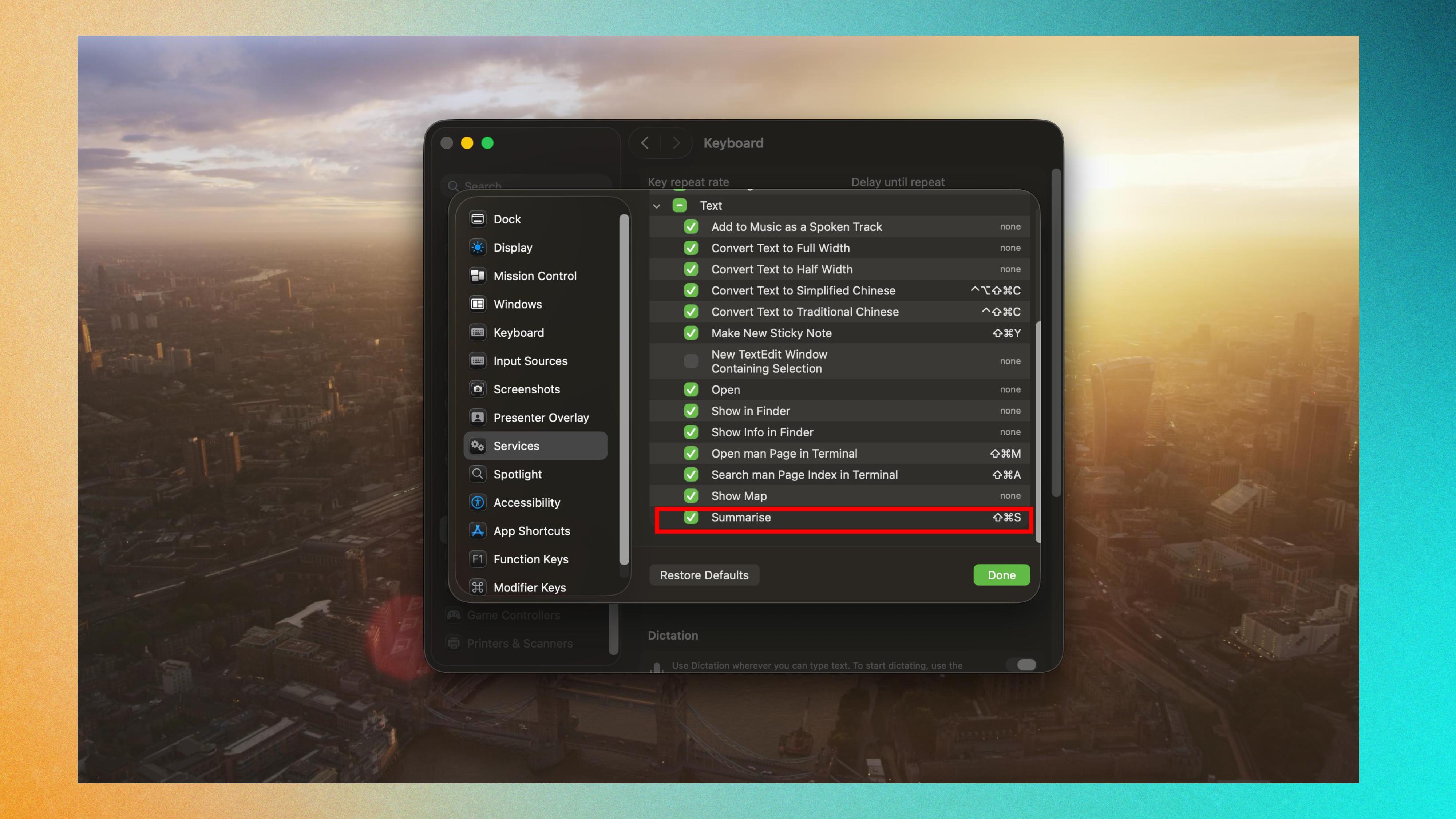 Capture d'écran de l'outil de synthèse Mac
