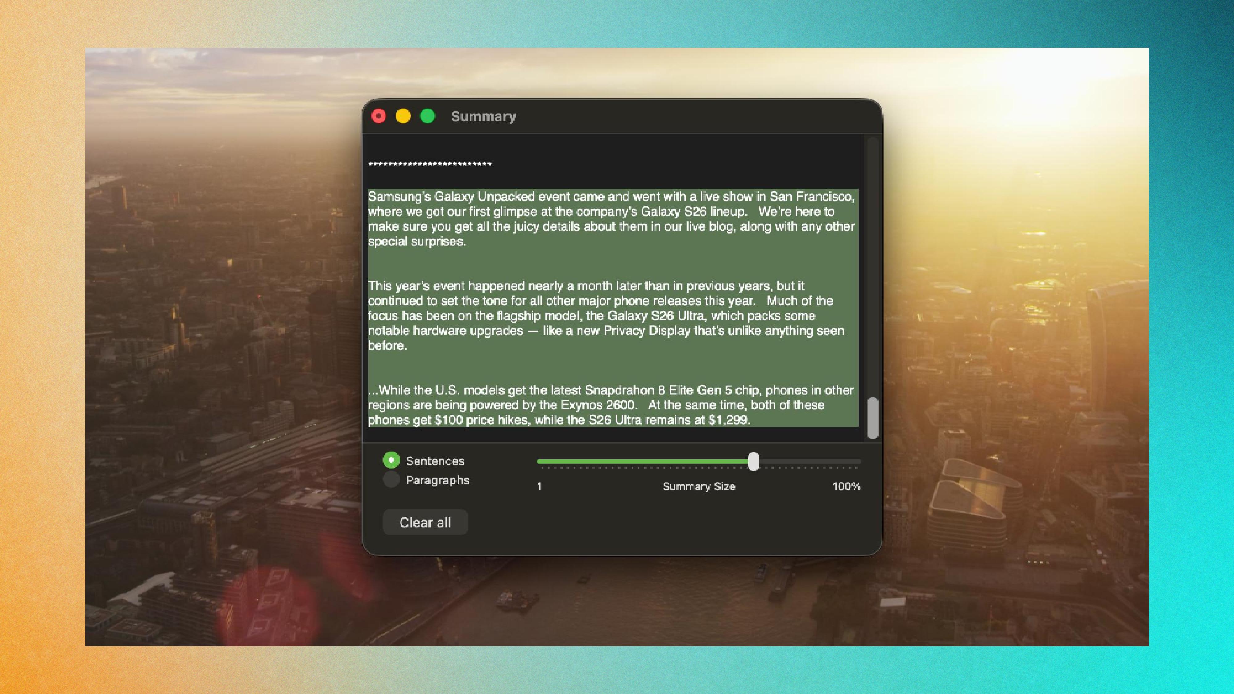 Capture d'écran de l'outil de synthèse Mac