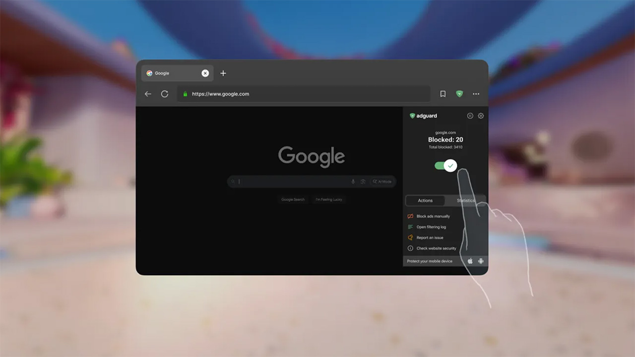 Image de l'extension de blocage d'AdGuard utilisée en VR
