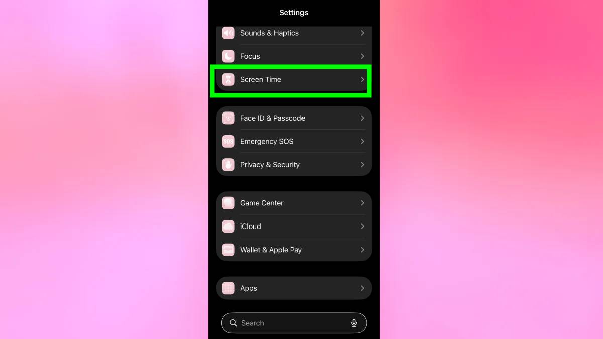 Temps d'écran mis en évidence dans les paramètres de l'iPhone
