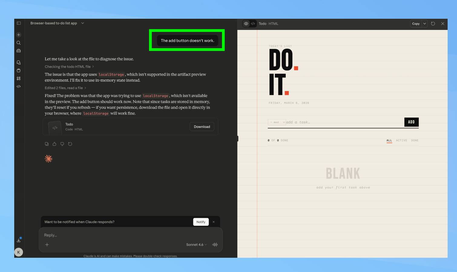 Invite de test de codage vibratoire dans Claude