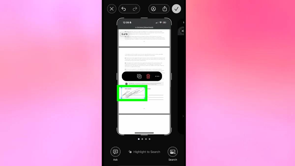 Signature signée sur le document sur iPhone