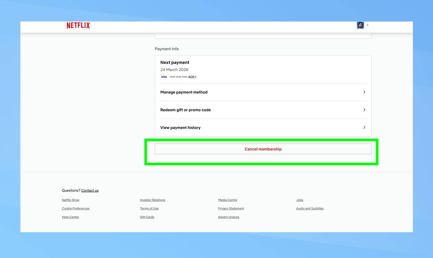 Annuler l'abonnement mis en évidence sur Netflix