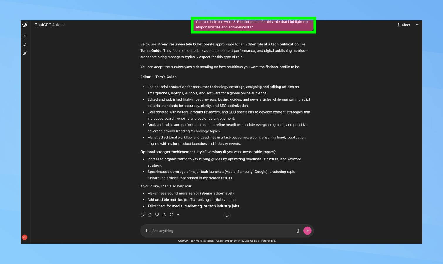 Diviser l'invite ChatGPT en sections