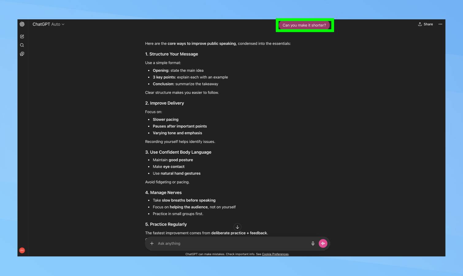 Invite de suivi dans ChatGPT