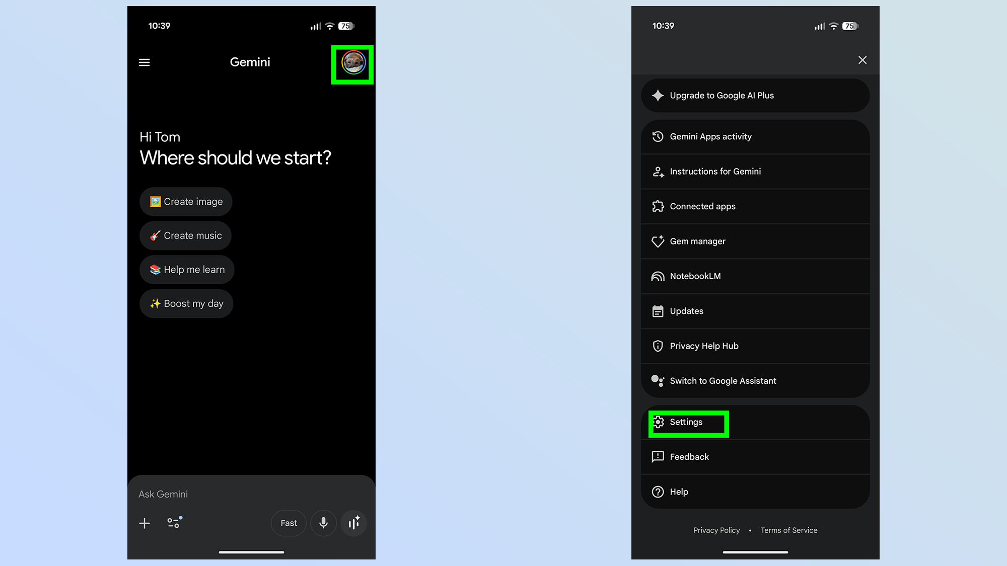 configuration de l'automatisation de l'écran Gemini