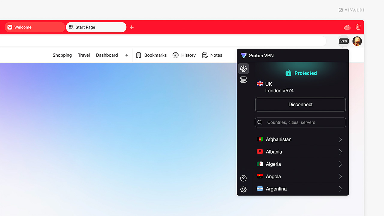 Proton VPN intégré au navigateur Vivaldi