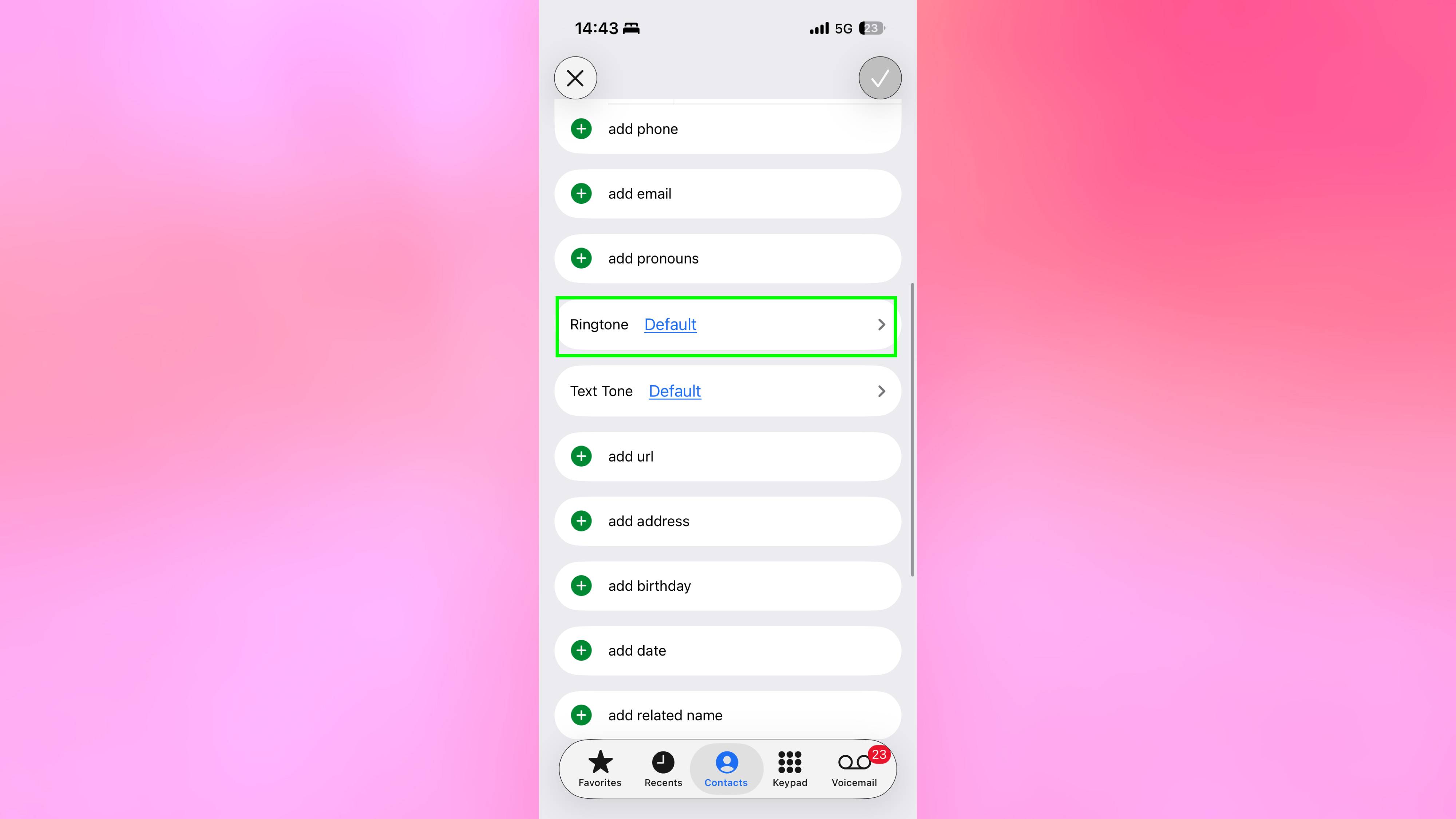 Sonnerie mise en évidence dans les contacts sur iPhone